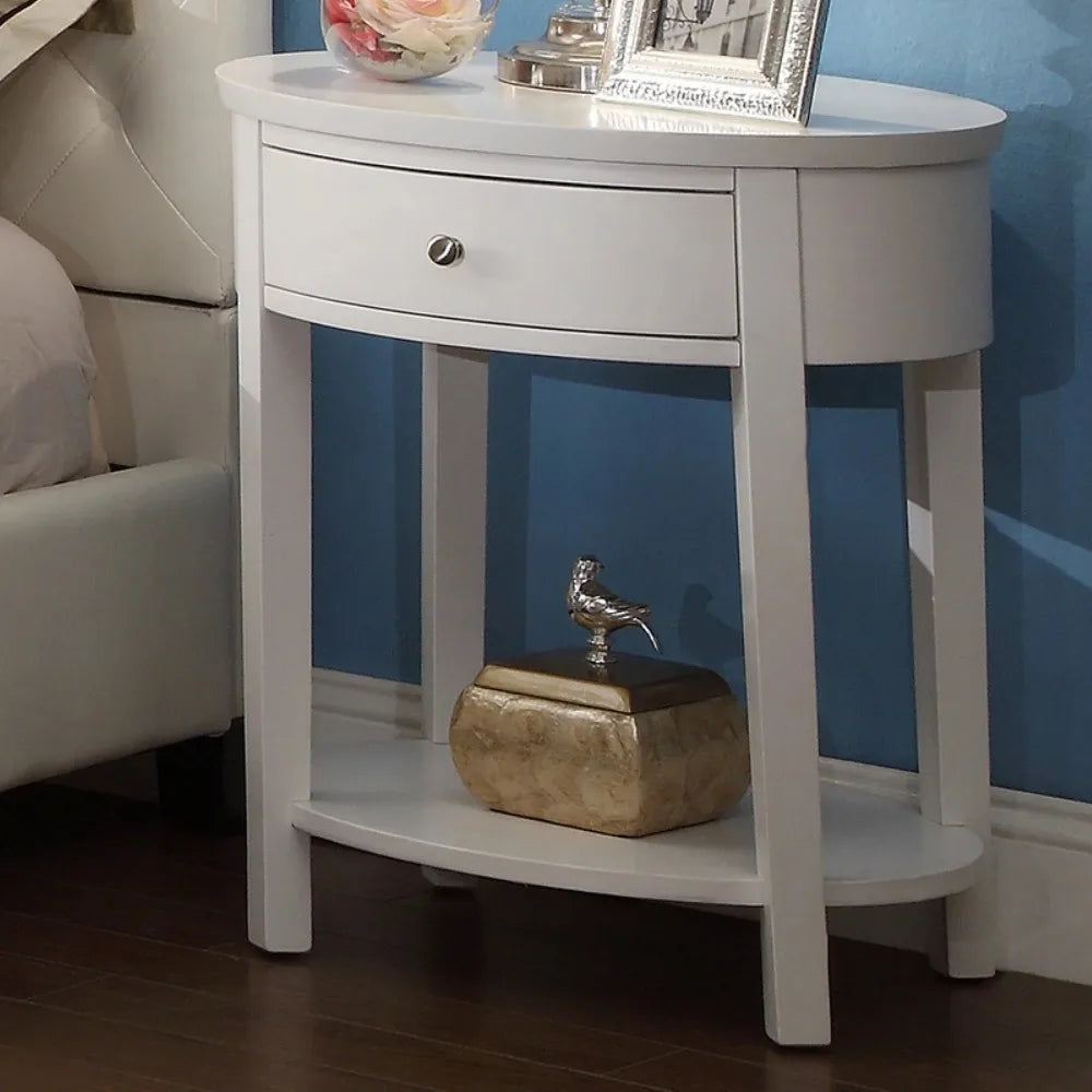 Lucas Living Room Oval Accent End Table With Lower Shelf and Single Drawer, Whitefreight free