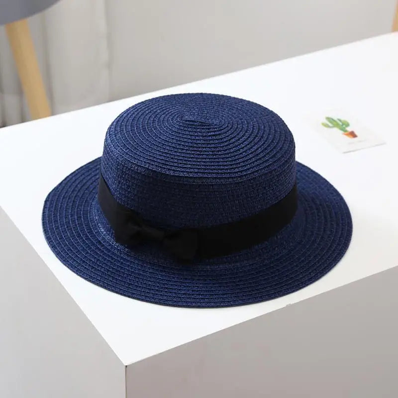 New Summer Parent-Child Bucket Cap Women Sun Visor Bowknot Straw Hat Girls Outdoor Beach Travel Sunshade Wide Cap