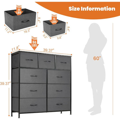 Dresser with 9 Drawers for Bedroom Fabric Storage Tower