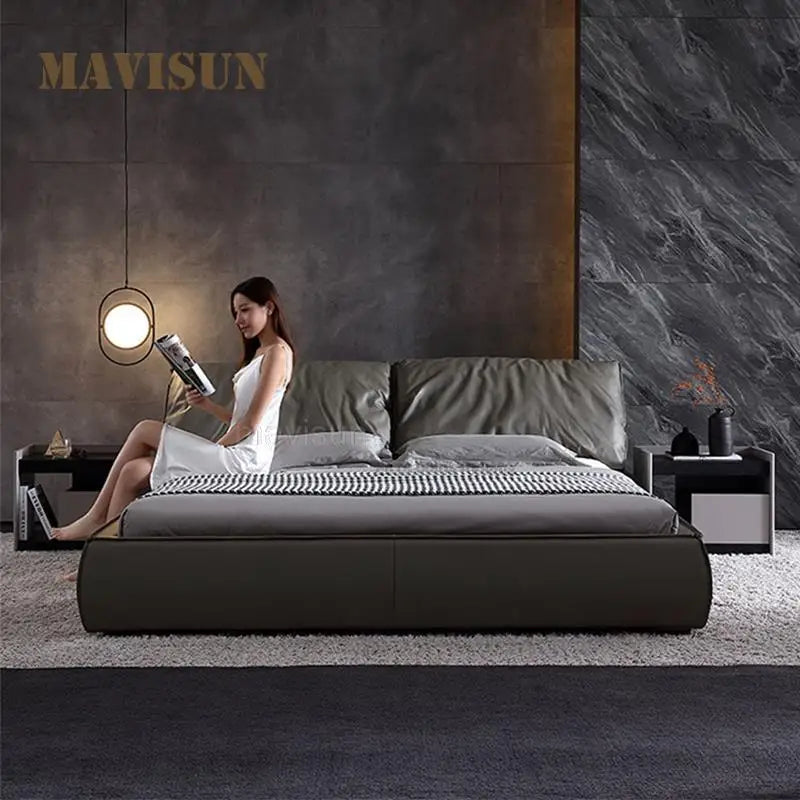 American Minimalist Leather Double Bed, Available in King and Queen