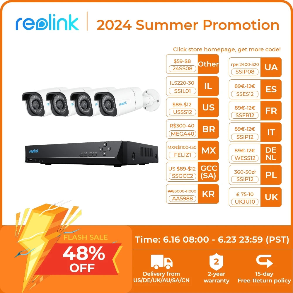 Reolink 4K Security Camera System 8MP 24/7 Recording PoE IP Cam CCTV Video Surveillance Camera NVR Kit RLK8-800B4 / RLK8-800D4