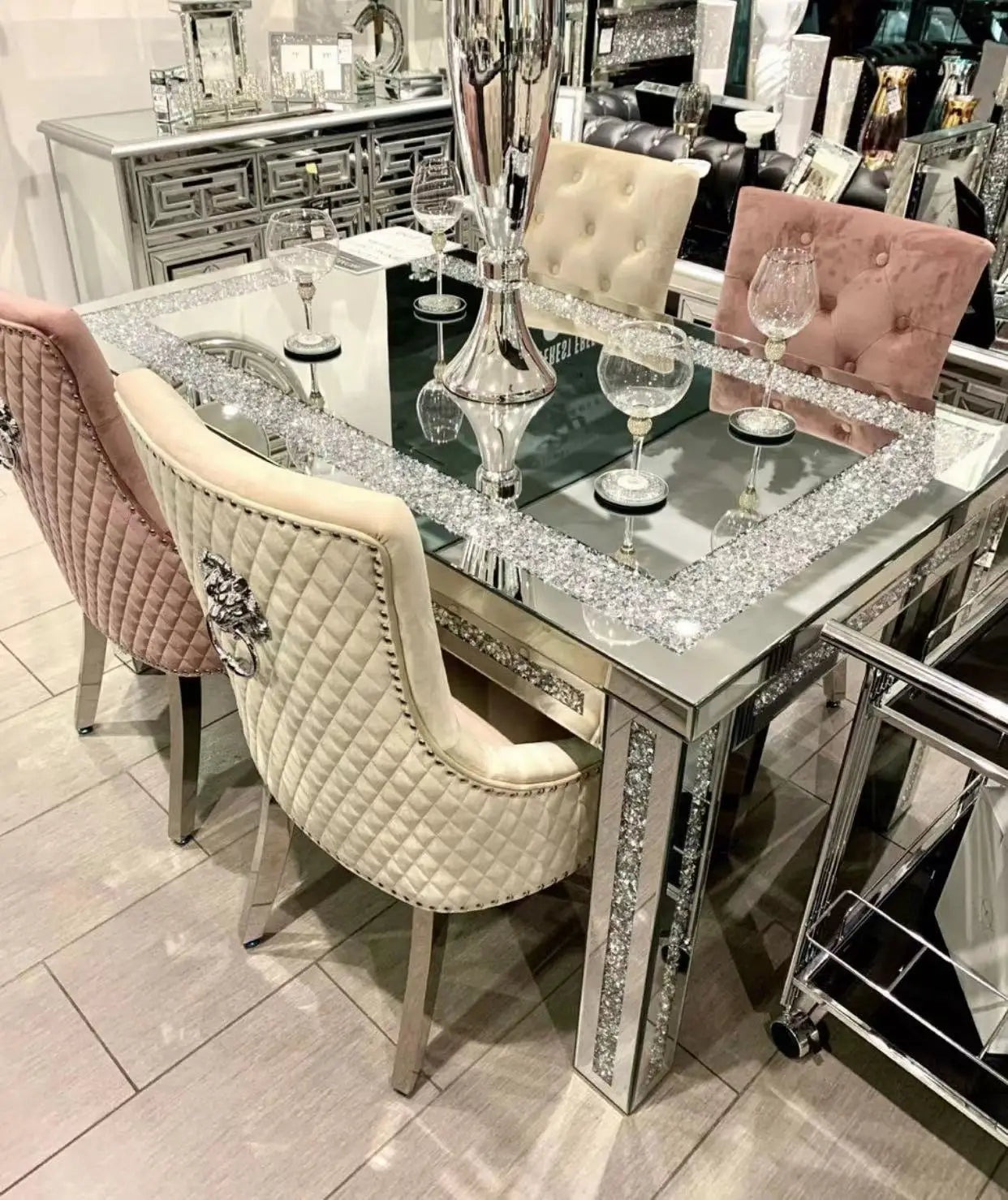 Silver Mirrored Dining Table