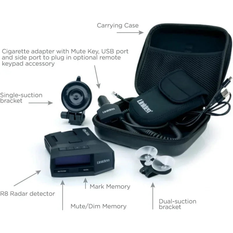 UNIDEN R8 Extreme Long-Range Radar/Laser Detector, Dual-Antennas Front & Rear Detection w/Directional Arrows, Built-in GPS w