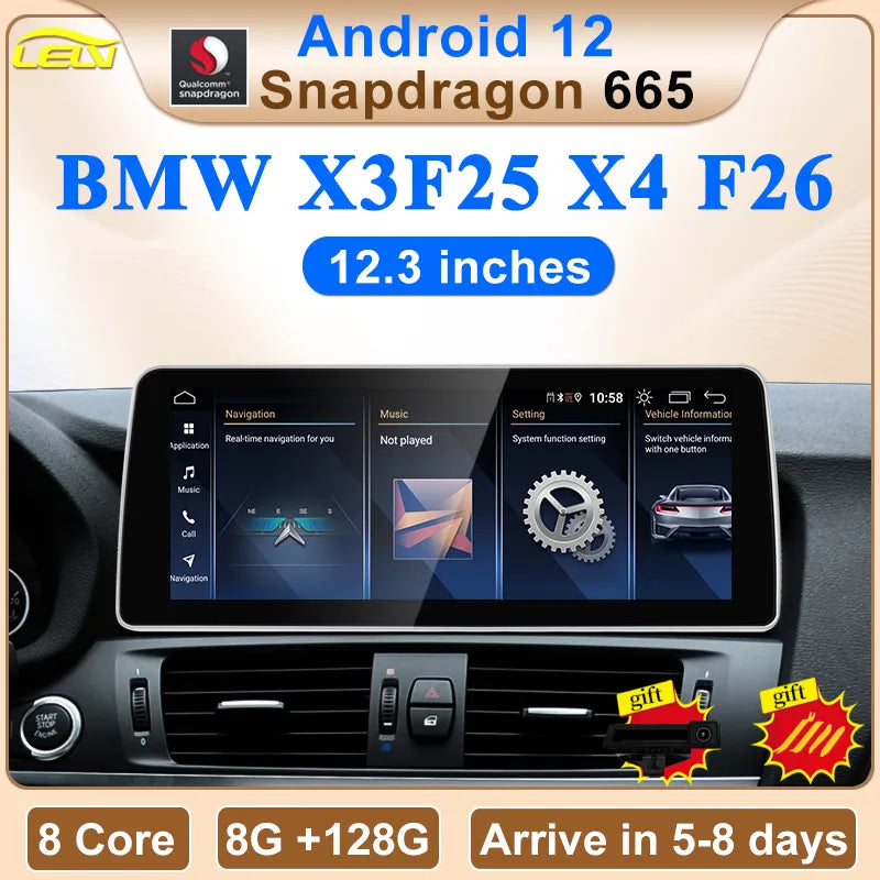 NEW ID8 Snapdragon665 12.3inch Android12 Car Carplay Auto For BMW X3 F25 X4 F26 Car Intellgent Automotive Multimedia Monitor