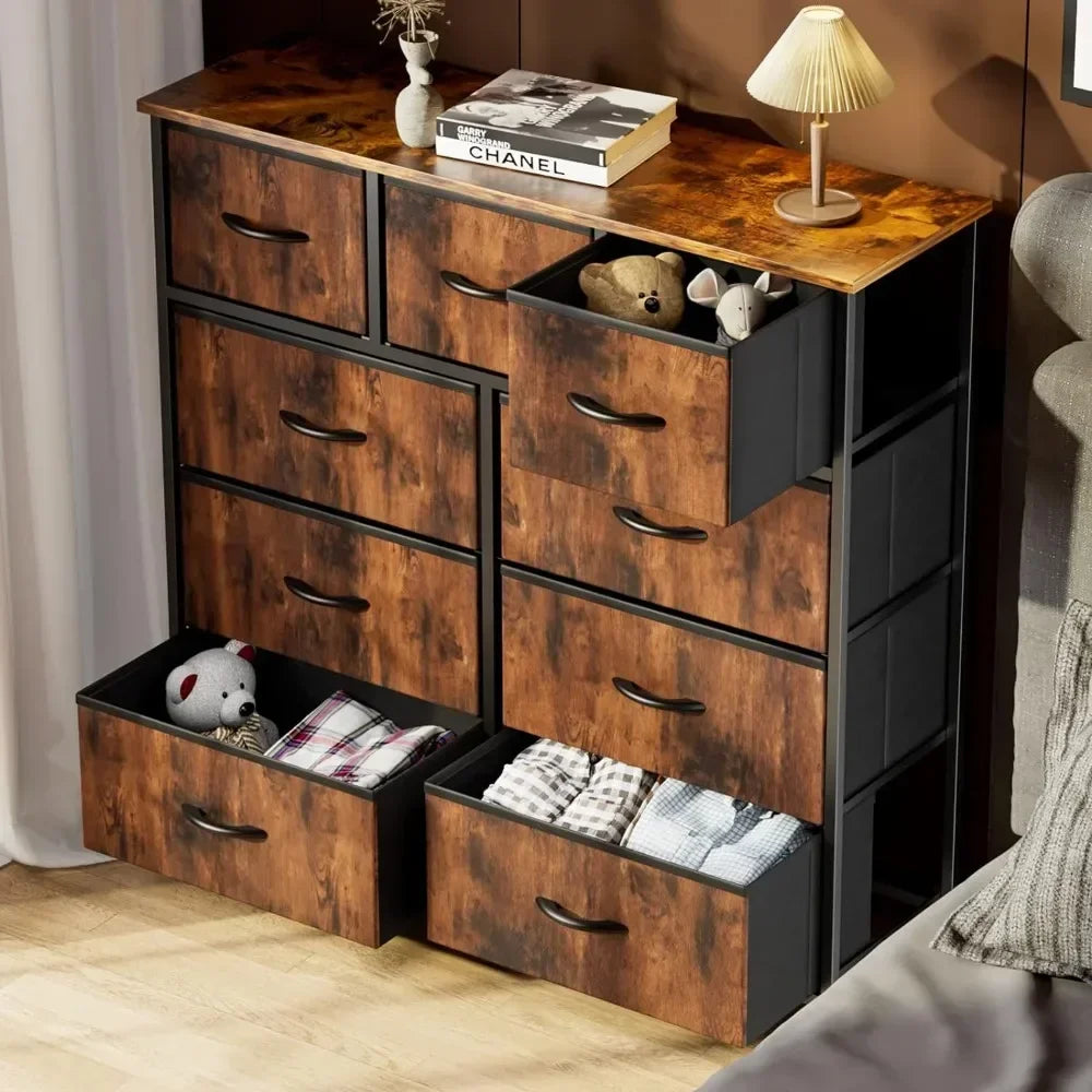 5 Drawer Dresser with Distressed Wood Finish