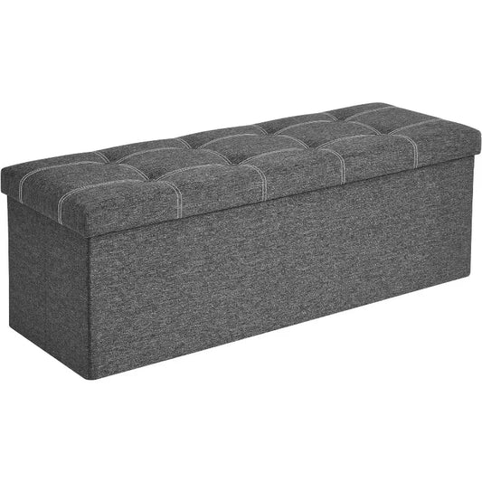 SONGMICS Ottoman Storage Bench, 35 Gal. Folding Chest with Breathable Linen-Look Fabric, Holds 660 Lb, for Entryway, Living Room