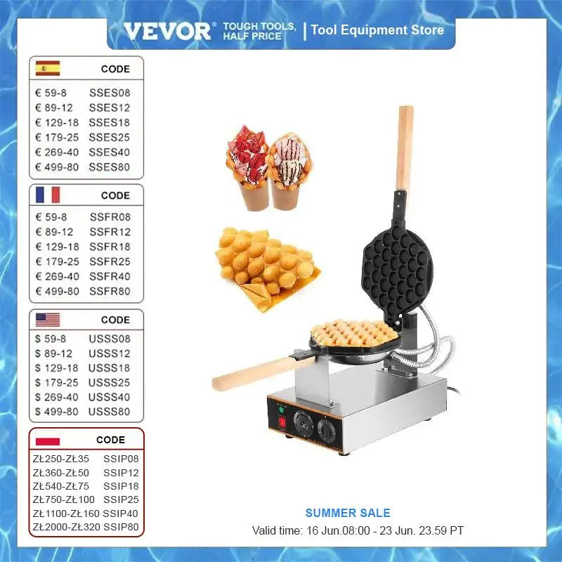 VEVOR Egg Bubble Electric Waffle Maker Nonstick Waffle Making Machine