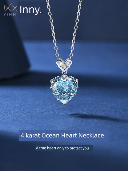 Ocean Heart Necklace 999 Sterling Silver Light Luxury Minority Fancy 2024 New Arrival Best Selling Birthday Gift for Girlfriend