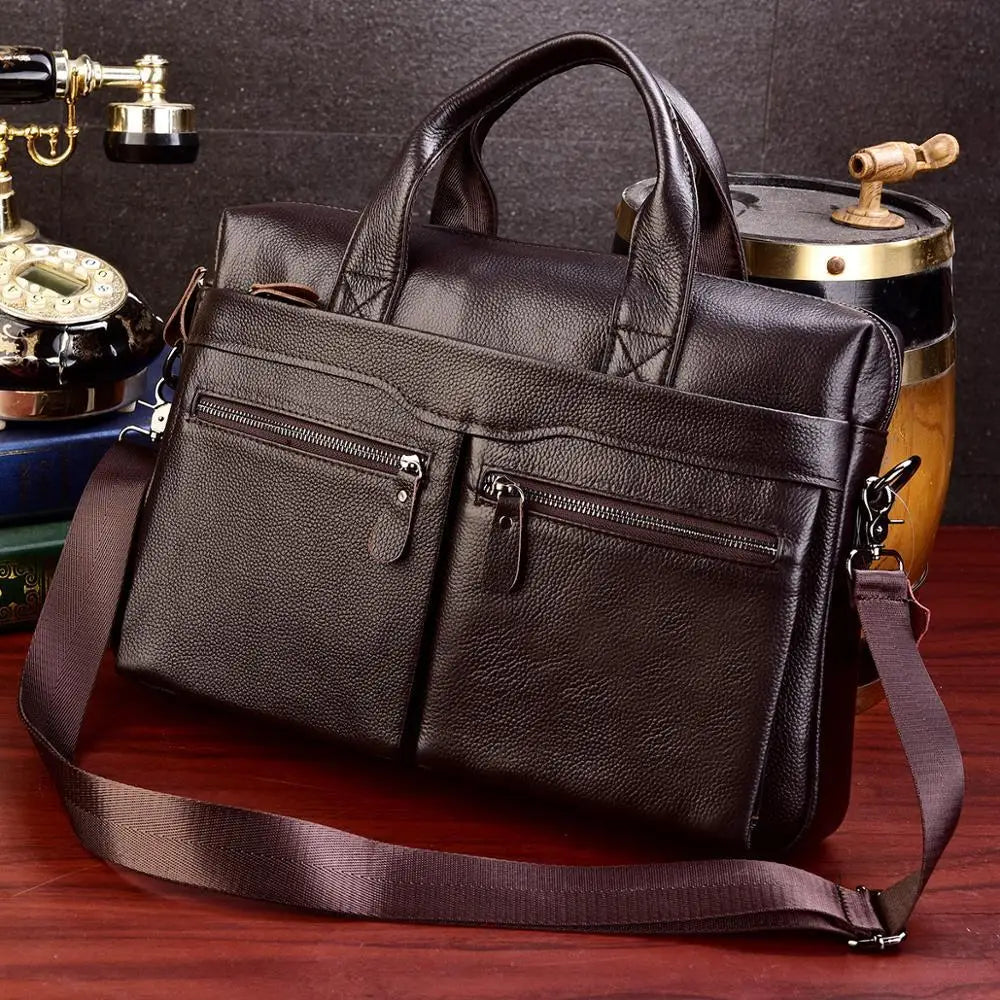 Men Genuine Leather Travel Briefcase