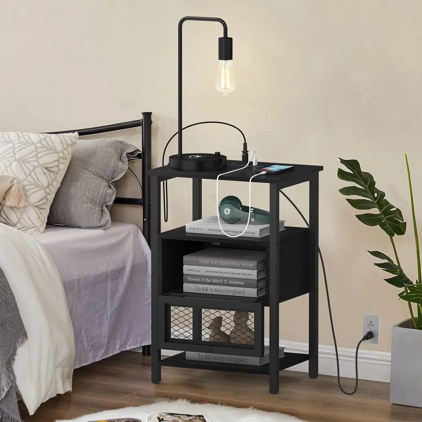 2PCs Modern Nightstand End Table Side Table w/USB Ports