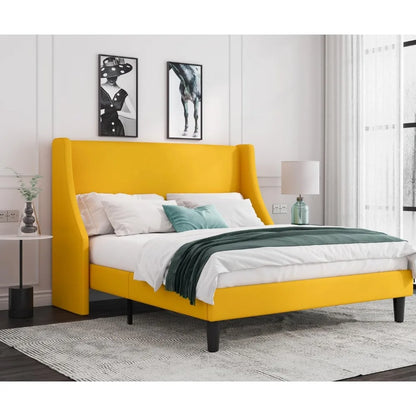 Platform Bed Frame with Upholstered Headboard