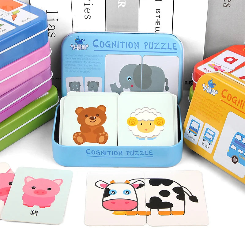 Montessori Toddler Puzzle Cards Toys For Kids 2 Years Jigsaw Matching Game Education Toys Cartoon Shape Cognitive Training Gift