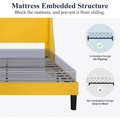 Platform Bed Frame with Upholstered Headboard