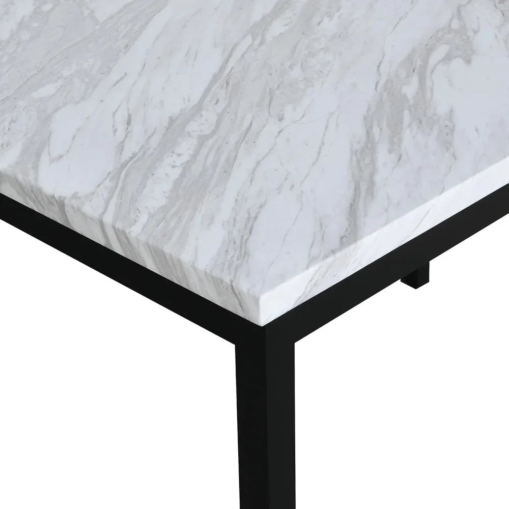 Metal Dining Table with Laminated Faux Marble Top, 28.50 x 45.00 x 30.00 Inches, Off-White