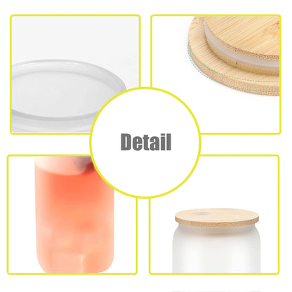 US Warehouse 24Pack Sublimation Glass Tumbler  Blanks  Cans Frosted   with Bamboo Lids and Straws Drinking Jars for Juice DIY