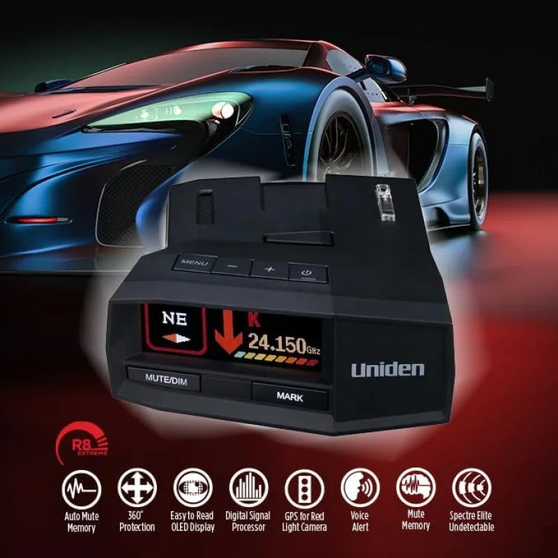 UNIDEN R8 Extreme Long-Range Radar/Laser Detector, Dual-Antennas Front & Rear Detection w/Directional Arrows, Built-in GPS w