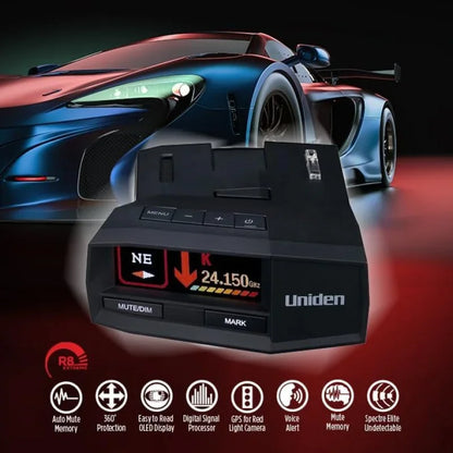 UNIDEN R8 Extreme Long-Range Radar/Laser Detector, Dual-Antennas Front & Rear Detection w/Directional Arrows, Built-in GPS w