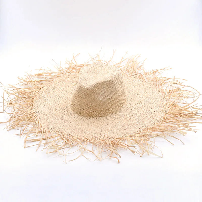 New Natural Lafite Men's Women's Sun Hats Wide-brimmed Floppy Folding UV Straw Hat Holiday Wedding Fashion Sunscreen Beach Hat