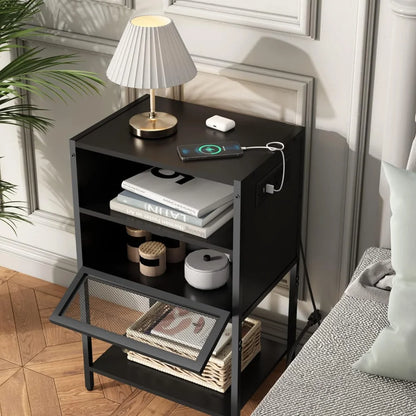 SOOWERY Nightstands Set of 2, Nightstand with Charging Station, Bedside Tables with USB Ports and Outlets, End Tables Living